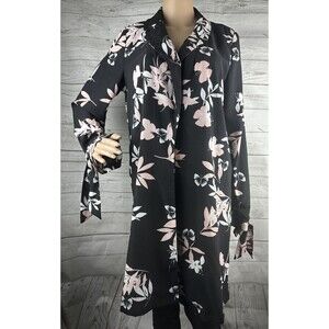 Roz & Ali Long Jacket Blouse Floral Butterfly Print Open Front